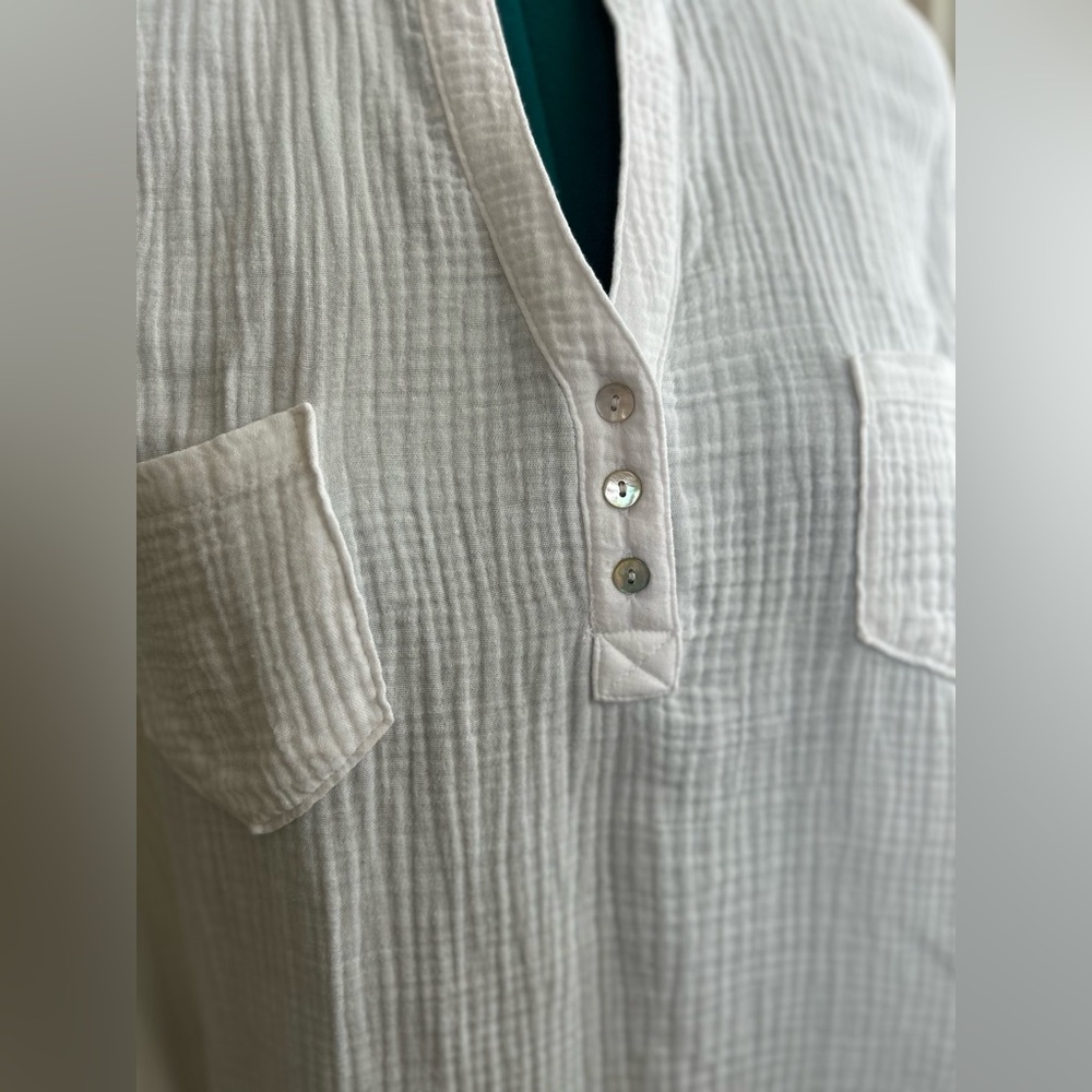 Mote Anthropologie Top Womens XXL White Button Front Quilted Cotton Shirt - Picture 5 of 10